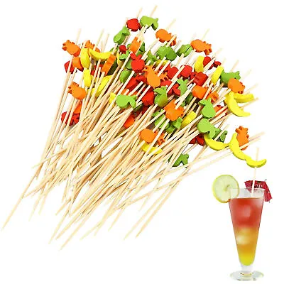 100pcs Food Fruit Bamboo Sticks Cocktail Pick Disposable Burger Drink Decoration • £6.91