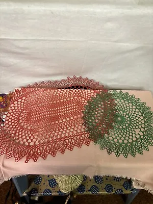 Vintage Retro PLASTIC Doilies CHRISTMAS Red Placement Green Round • $5