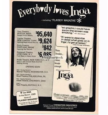 1969 Inga - Marie Liljedahl X-rated Erotic Vintage Movie Trade Promo Ad • $8.95