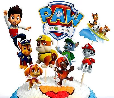 Paw Patrol Cake Toppers Cupcake Picks Cake Decoration Happy Birthday DIY Unisex • £3.87