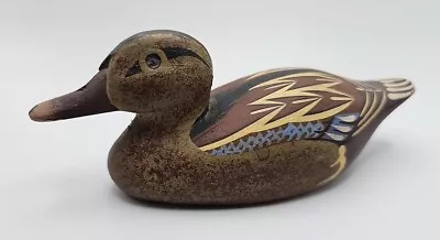 Beautiful Solid Painted Wood Mallard Duck ~6  Stamped Brown & Blue • $25.46