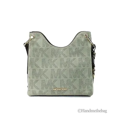 Michael Kors Joan Small Green Perforated Suede Leather Slouchy Messenger Handbag • $125