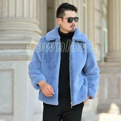 Men‘s Winter Warm Faux Shearling Fur Korean Jackets Coats Outwear Casual Parkas • $59.49
