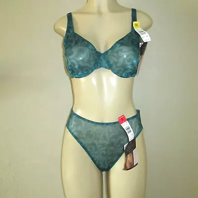 New VTG MAIDENFORM SHIMMER SEDUCTION Underwire Bra 38 C +S Panties Green Floral • $49.99