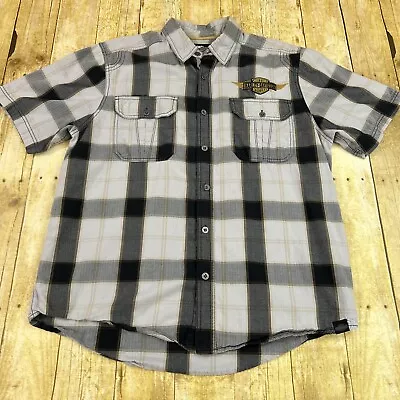 Harley Davidson Embroidered Mechanic Shirt Short Sleeve Plaid Large • $29.95