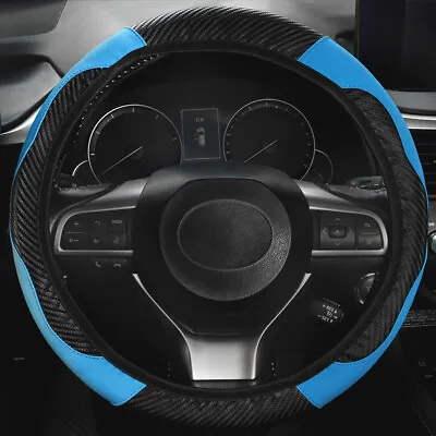 Blue& Black Leather Microfiber Auto Car Steering Wheel Cover Parts For 38cm/15'' • $9.85