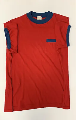 Vintage Monogram Brand British Size XL Red Blue Short Sleeve Pocket Mens T Shirt • $3.57