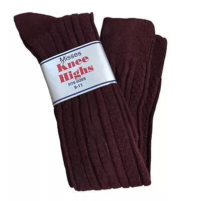 Vintage Misses Knee Highs Cable Knit Acrylic Blend Burgundy (1) Pair Socks NEW • $30