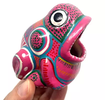 VTG Mexican Pottery Frog Pink Terracotta Hand Painted Wide Mouth Folk Art • $12.97