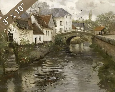 Vintage French Town With Canal Painting Giclee Print 8x10 On Fine Art Paper • $14.99