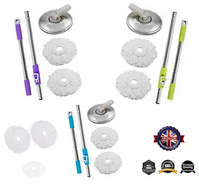 £5.99 • Buy Floor Mop Easy 360 Magic Rotating Spinning Spin Mop Handle 2pcs Microfiber Heads