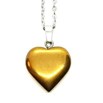 Hematite Pendant Necklace Quartz Heart Love Reiki Yoga Healing Crystal Gold • £4.99