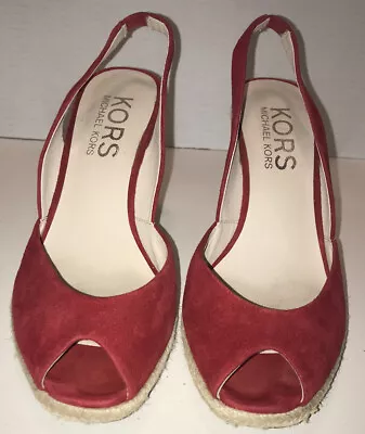 Michael Kors Red Open Toe Sling Back Wedge A012K Leather Women Size 9M • $25