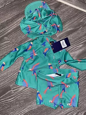 £35.99 • Buy Ted Baker Baby Boys Swimsuit Set X3 Piece Age 0-3 Months Hat Top Bottoms Green