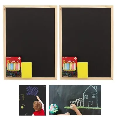 2 Pack Kids Chalkboard Set Eraser Color Chalks Dry Hanging Draw Board Blackboard • $13.88
