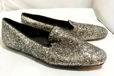 Women's J. Crew Darby Glitter Sparkle Holiday Flats Black Silver Leather Sz 6.5  • $8.98