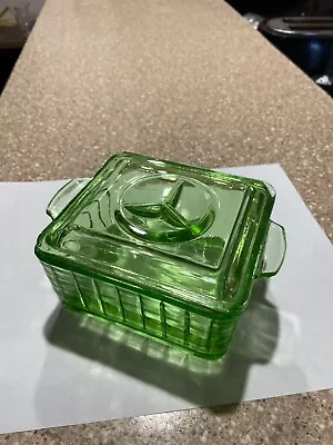 Vintage Green Square Glass Butter Dish • $15