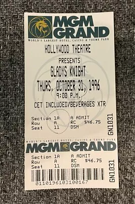 Mgm Grand Casino Las Vegas  1 Gladys Knight Ticket Stub 10/31/96 • $5