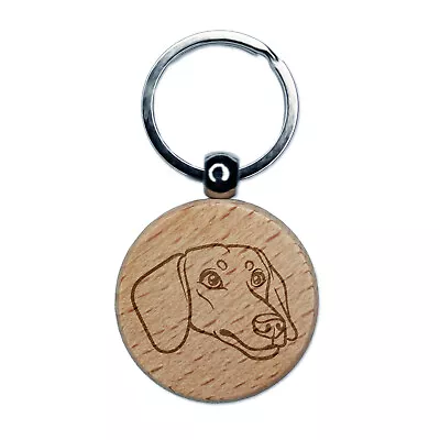 Dachshund Dog Head Engraved Wood Round Keychain Tag Charm • $9.99