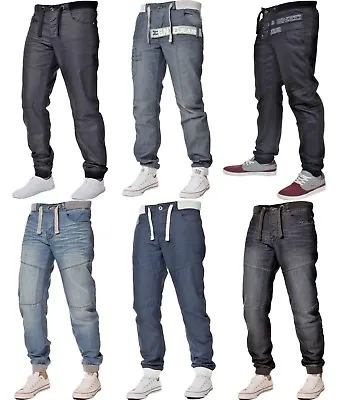 Enzo Mens Cuffed Jogger Jeans Elasticated Waist Designer Denim Pants All Sizes • $29.04