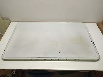 Vintage PORCELAIN ENAMEL TABLE TOP 40  X 25  WHITE TOP GREEN EDGE • $175