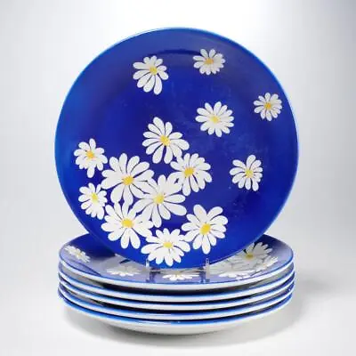 Italian Majolica Blue White Ceramic Daisy Flower Dinner Plate 6pc Lot 10 Dia • $100