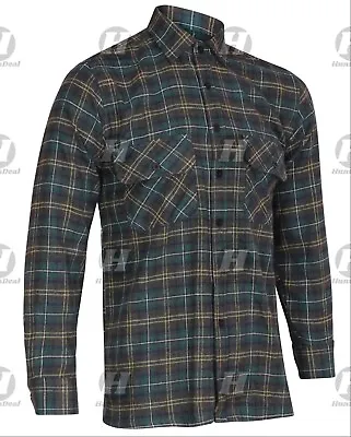 Cotton Shirt Flannel Brushed Check Work Lumberjack Tartan Sleeve Casual Stripe • £8.90