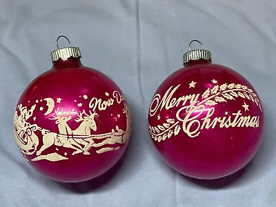 $18 • Buy Vintage SHINY BRITE Lot Christmas Ornaments Hot Pink “Now Dasher Now Dancer”