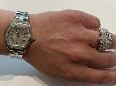 $4950 • Buy Cartier Roadster Ladies 2675 Stainless Steel Silver Dial With Diamond Bezel