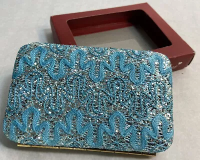 Far Nine Turquoise Blue Sequin Wallet NWT Small Fold Clasp Women’s Accessory • $11.99