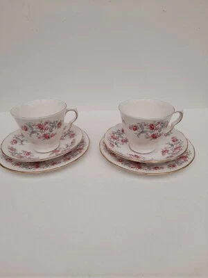 £20 • Buy 2 Royal Osborne Bone China Trios Tea Cups Saucers & Side Plates Pink Rose Bundle