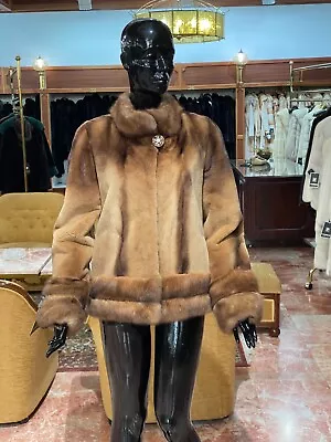 Real Fur Trimmed Mink Male Demi Buff Jacket With Sable Collar  Cuffs & Hem • $350