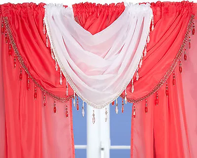 £5.99 • Buy Crystal Beaded Voile Curtain Swags All Colours - Pelmet Valance Net Curtains 