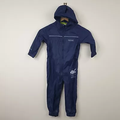 Regatta Waterproof Suit Kids 24 To 36 Months Navy Blue Full Body Hooded Full Zip • £9.99