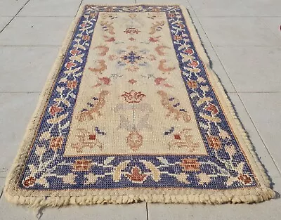 Authentic Hand Knotted Vintage Flat Weave Kilim Kilm Wool Area Rug 3.9 X 1.10 Ft • $29.99