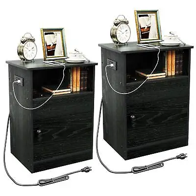 TC-HOMENY Nightstand Set Of 2 With Charging Station End Side Table Night Stand • $100.29