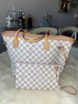 EUC Authentic Louis Vuitton Damier Azur Neverfull Tote MM Rose Ballerine • $1549