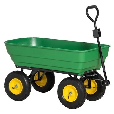 125L Garden Cart Trolley Dump Wheelbarrow Trailer Truck 4 Wheels Green Outsunny • £100.99