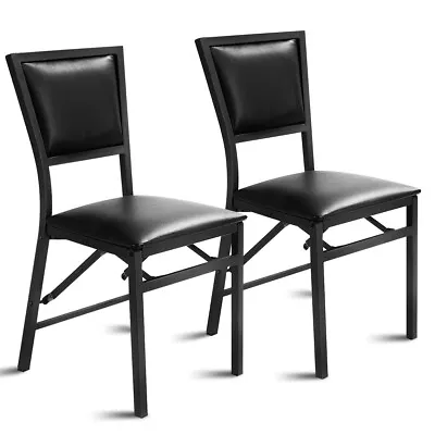 Set Of 2 Padded Folding Chair Metal Frame Counter Height Dining Chairs • £88.95