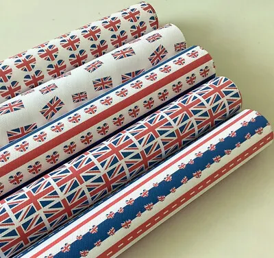 Offer 5 Union Jack King Coronation Stripes Canvas Printed Fabric Sheet Hair Bows • £5