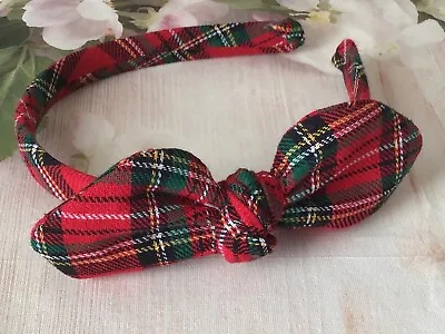 New Red Tartan Wired Bow Knot Fabric Alice Head Hair Band Aliceband Handmade  • £5.49