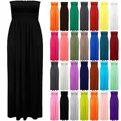 £7.99 • Buy Plus Size Ladies Womens Gather Maxi Sheering Plain Boobtube Bandeau Long Dress