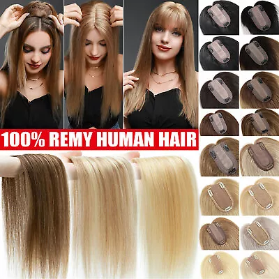 UK 100% Remy Human Hair Women Topper Toupee Clip In Hairpiece Silk Base Top Wigs • £56.15