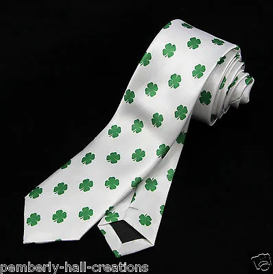 St Patrick's Day Mens Skinny Necktie Umo Lorenzo Shamrock Irish White Neck Tie  • $14.90