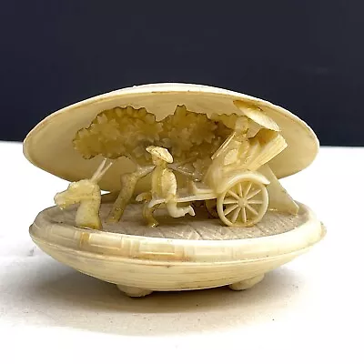 Vintage 30s-50s Japanese Carved Shell Ornament Carvings Dragon / Rickshaw • £24.99