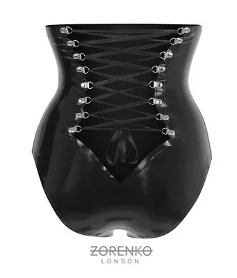 Zorenko Latex Rubber Lace Up High Waist Hotpants Shorts Size XS S M 8 10 12 • £65