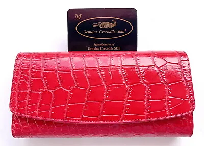 Genuine Real Crocodile Alligator Belly Skin Leather Trifold Clutch Red Wallet • $75