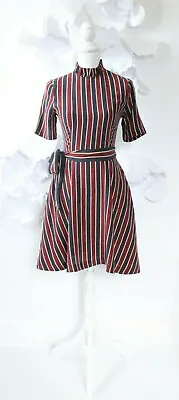 GANNI Donaldson Striped Dress Silk Women's XS Ruffle Collar Pockets Luxury • $129.60