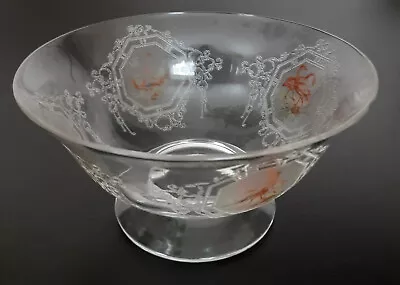 Vintage  Morgantown Manchester Phesant/Flamingo Etched Glass Bowl • $125