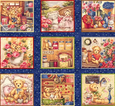 50 Labels Blocks Buddy Teddy Bears Fabri-quilt Cotton Craft Card Fabric Panel  • £9.99